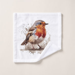 Cute bird red robin in watercolor bath towel set
