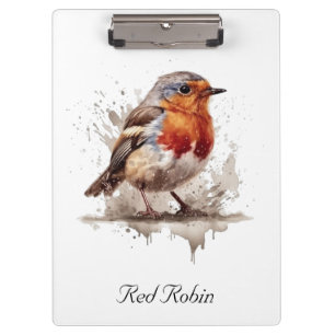Cute bird red robin in watercolor customisable clipboard