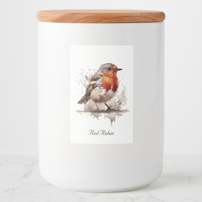 Cute bird red robin in watercolor,  customisable  food label (Front)