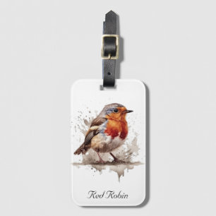 Cute bird red robin in watercolor luggage tag