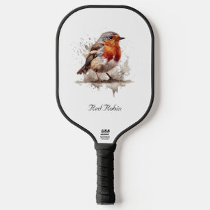 Cute bird red robin in watercolor pickleball paddle