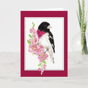 Cute Bird Saying Hi, Hello Rose-Breasted Grosbeak Card
