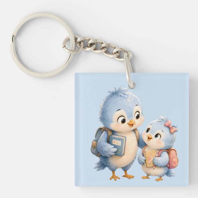 Cute Bird Siblings Acrylic Keychain (Front)