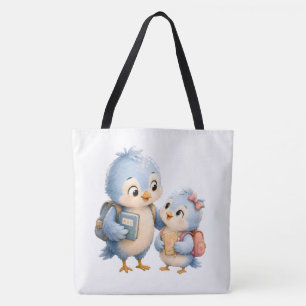 Cute Bird Siblings Black Tote Bag
