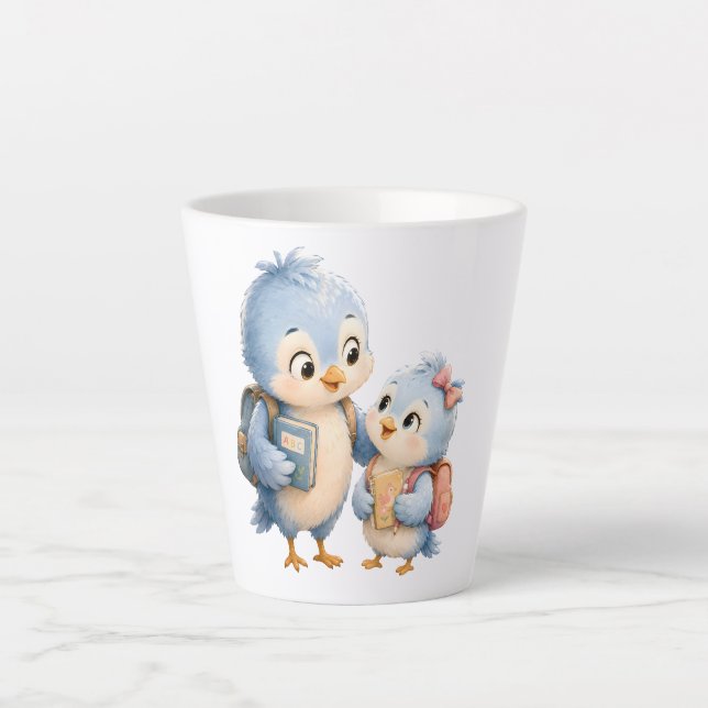 Cute Bird Siblings Coffee Latte Mug (Front)