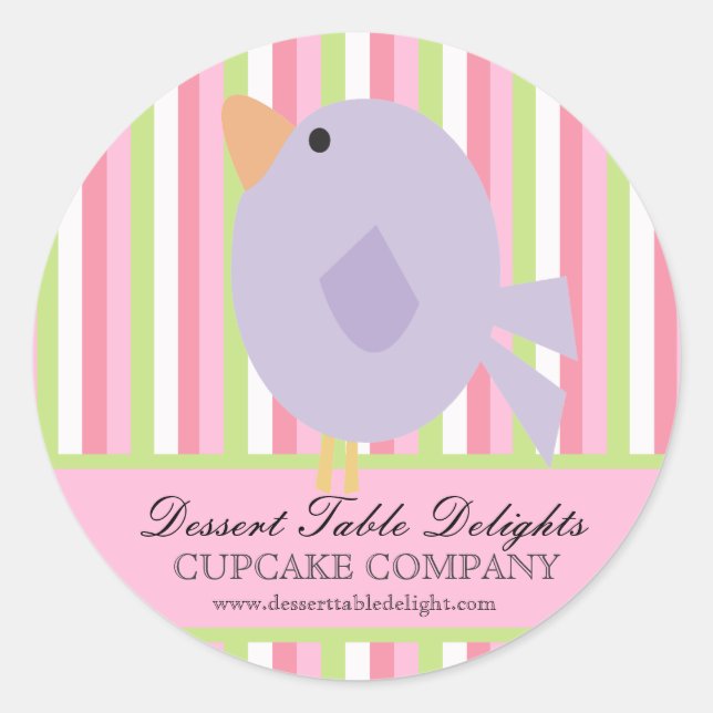 Cute Bird Stripes Business Advertising Website Classic Round Sticker (Front)