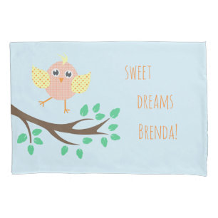 Cute Bird Sweet Dreams Light Blue Kids Pillowcase