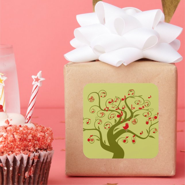 Cute Bird Swirl Tree Gifts and Invitations Square Sticker (Party)