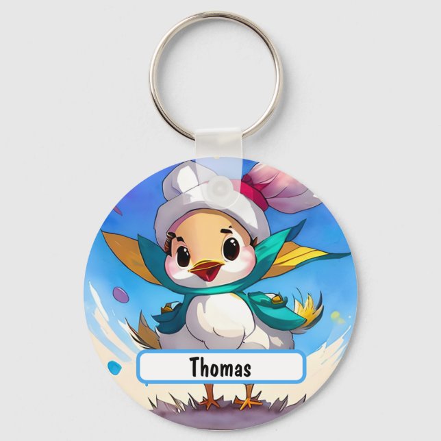 Cute Bird With Customisable Nametag Keychain (Front)