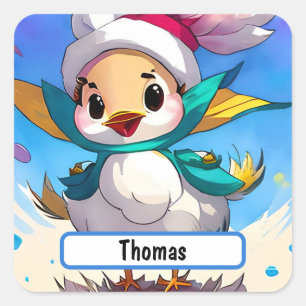 Cute Bird With Customisable Nametag Square Sticker