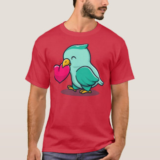 Cute Bird With Love Heart Cartoon T-Shirt