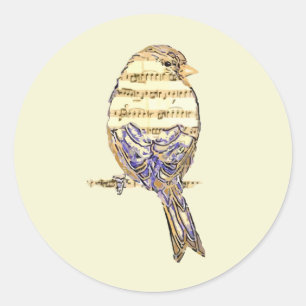 Cute Bird with Music Notes Customise Classic Round Sticker
