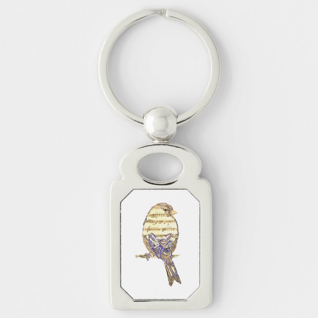 Cute Bird with Music Notes Customise  Key Ring (Front)