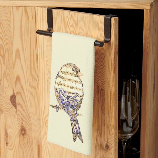Cute Bird with Music Notes Customise  Tea Towel (Thirds Fold)