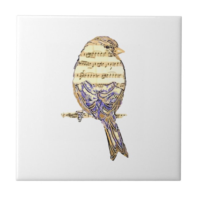 Cute Bird with Music Notes Customise  Tile (Front)