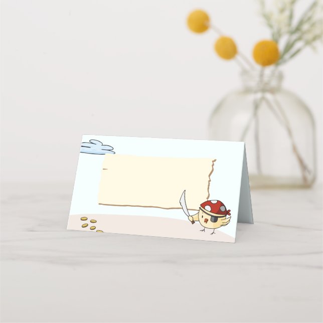 Cute Bird with Sword Birthday Pirate Theme Place Card (Front)