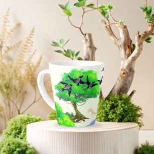 Cute bird withe Squirrels playing in the woods Latte Mug