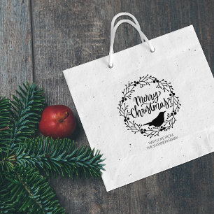 Cute Bird Wreath Merry Christmas, Family Large Rubber Stamp