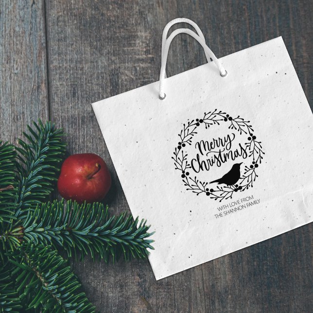 Cute Bird Wreath Merry Christmas, Family Large Rubber Stamp (Creator Uploaded)