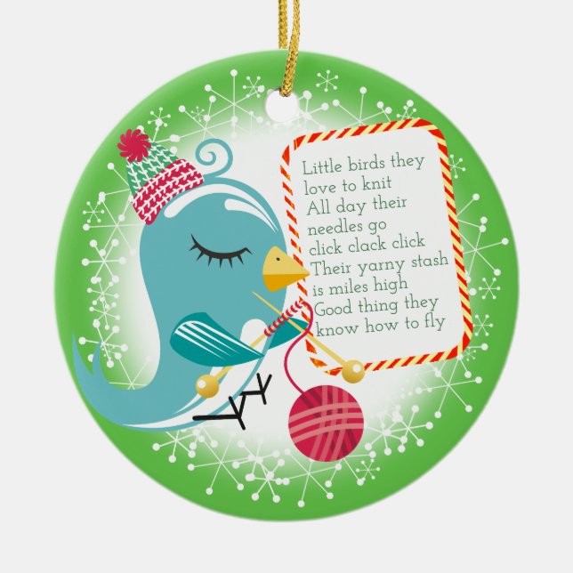 Cute bird yarn knitting poem Christmas ornament (Front)