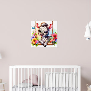 Cute bird zebra nursery poster