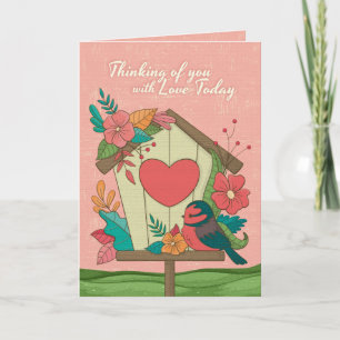 Cute Birdhouse Flowers Mother's Day Card For Aunt