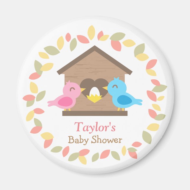Cute Birdhouse Leaves Wreath Bird Baby Shower Magnet (Front)