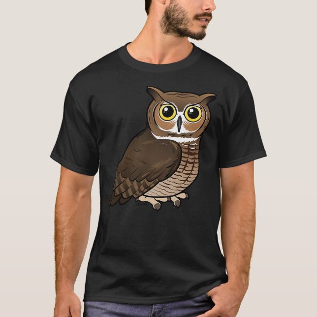 Cute Birdorable Great Horned Owl Cartoon Bird of P T-Shirt (Front)