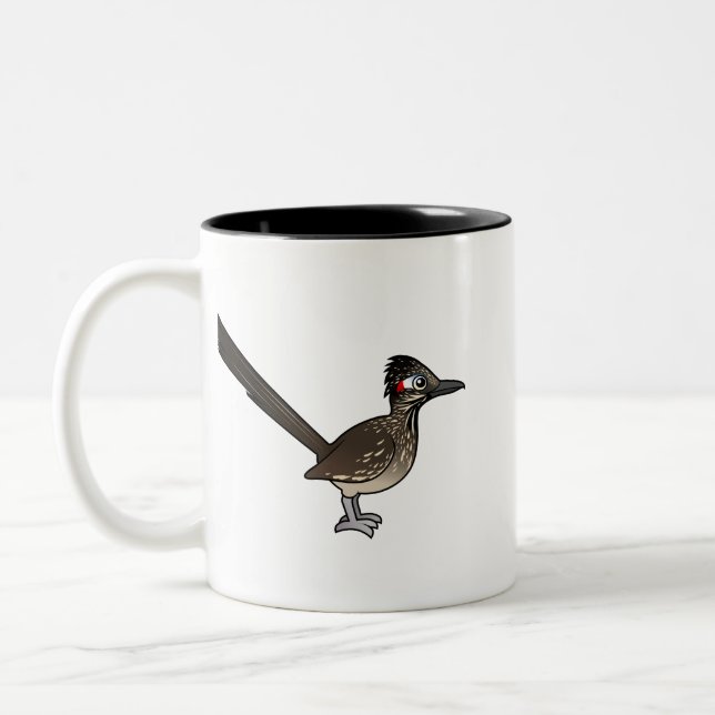 Cute Birdorable Roadrunner Two-Tone Coffee Mug (Left)