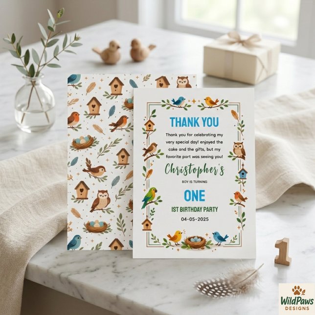 Cute Birds 1st Birthday – Fun Kids Party Thank You Card (Cute Birds 1st Birthday – Fun Kids Party Thank You Card
)