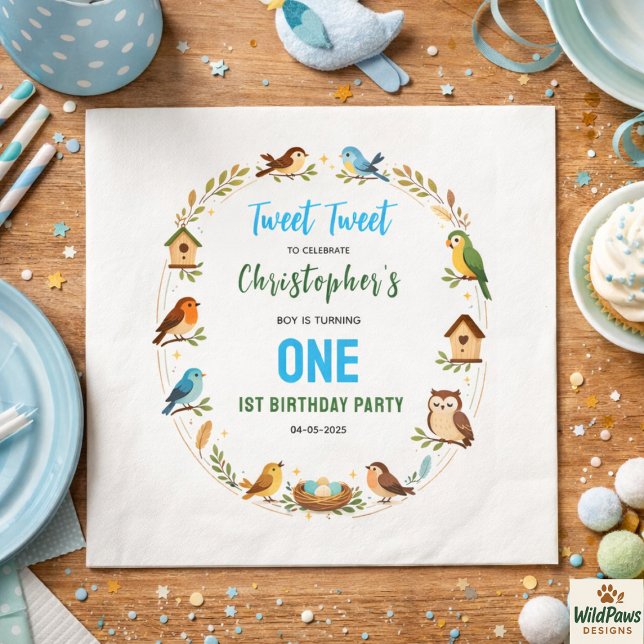 Cute Birds 1st Birthday Party – Fun Kids  Napkin (Cute Birds 1st Birthday Party – Fun Kids Napkins
)