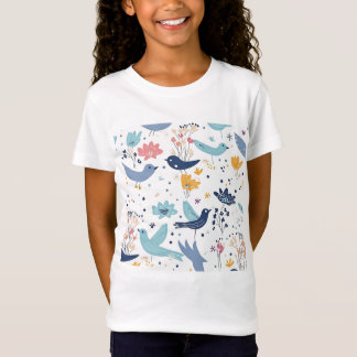 Cute Birds and Colourful Flowers T-Shirt