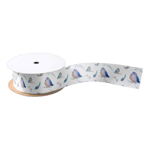 Cute birds and feathers pattern satin ribbon