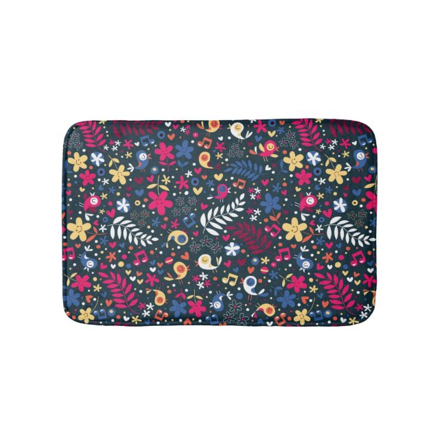 cute birds and flowers pattern bath mat (Front)