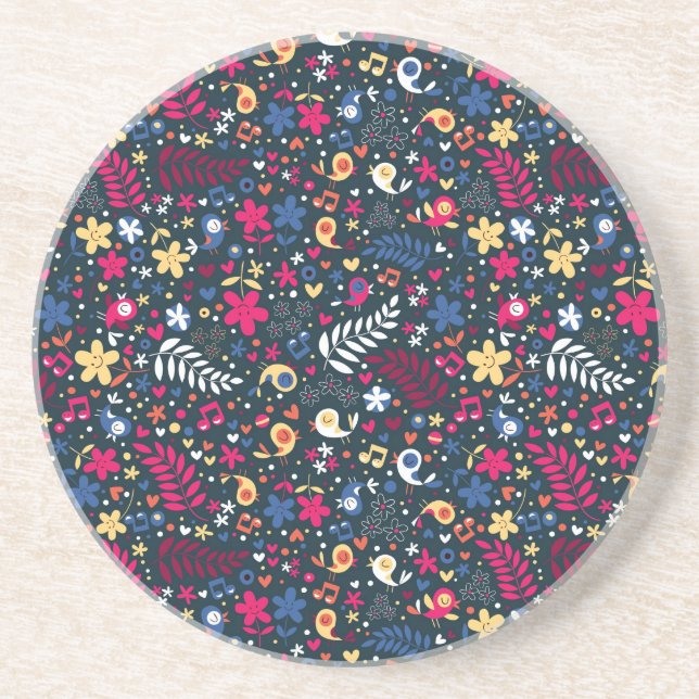 cute birds and flowers pattern coaster (Front)
