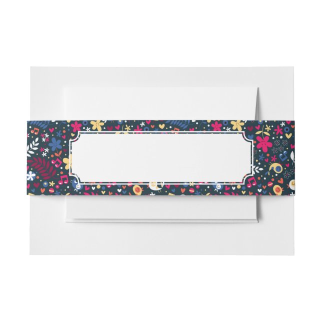 cute birds and flowers pattern invitation belly band (Front Example)
