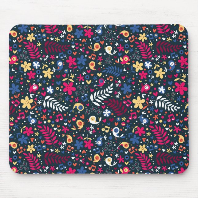 cute birds and flowers pattern mouse mat (Front)