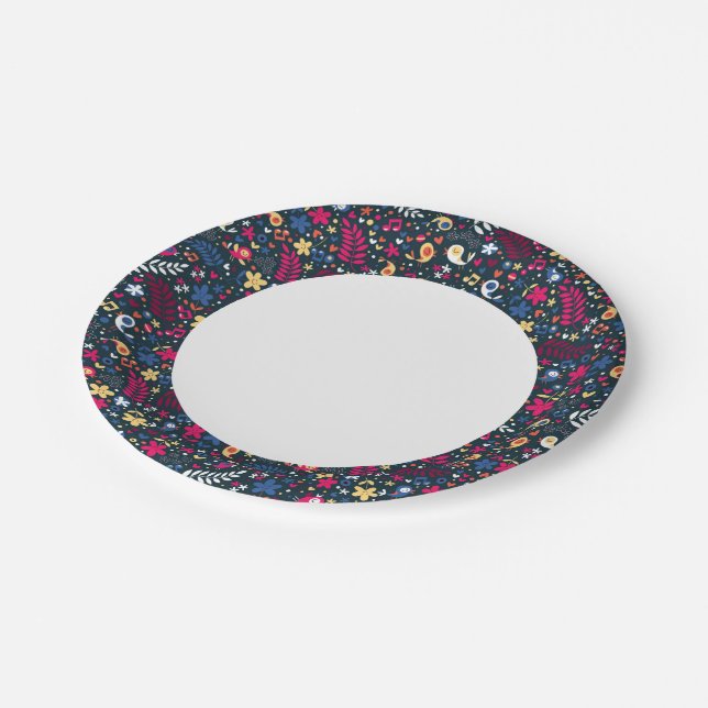 cute birds and flowers pattern paper plate (Angled)
