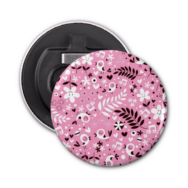 cute birds and flowers pink pattern bottle opener (Front)