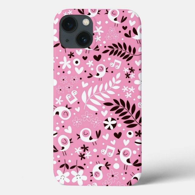 cute birds and flowers pink pattern Case-Mate iPhone case (Back)