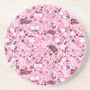 cute birds and flowers pink pattern coaster