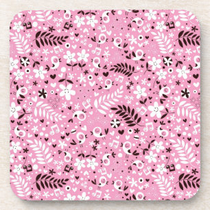 cute birds and flowers pink pattern coaster