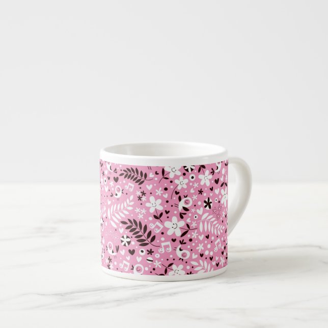 cute birds and flowers pink pattern espresso cup (Front Right)