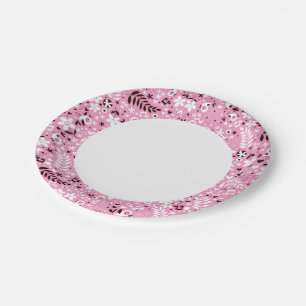 cute birds and flowers pink pattern paper plate