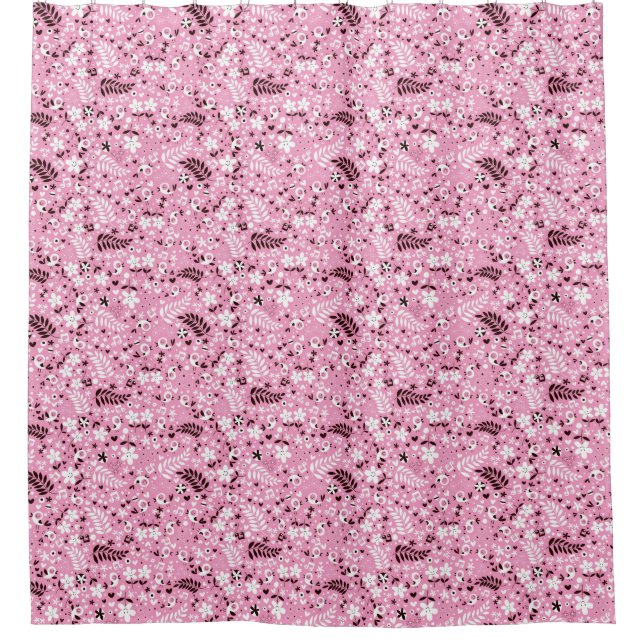 cute birds and flowers pink pattern shower curtain (Front)