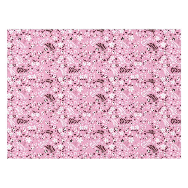 cute birds and flowers pink pattern tablecloth (Front (Horizontal))