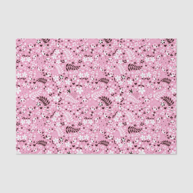 cute birds and flowers pink pattern tissue paper (Front)