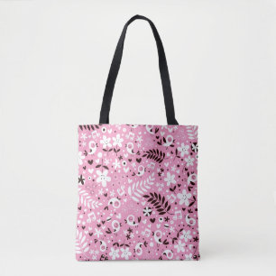 cute birds and flowers pink pattern tote bag