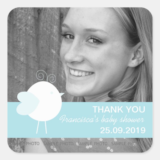 Cute Birds Baby Shower Favour Photo Labels Sticker (Front)