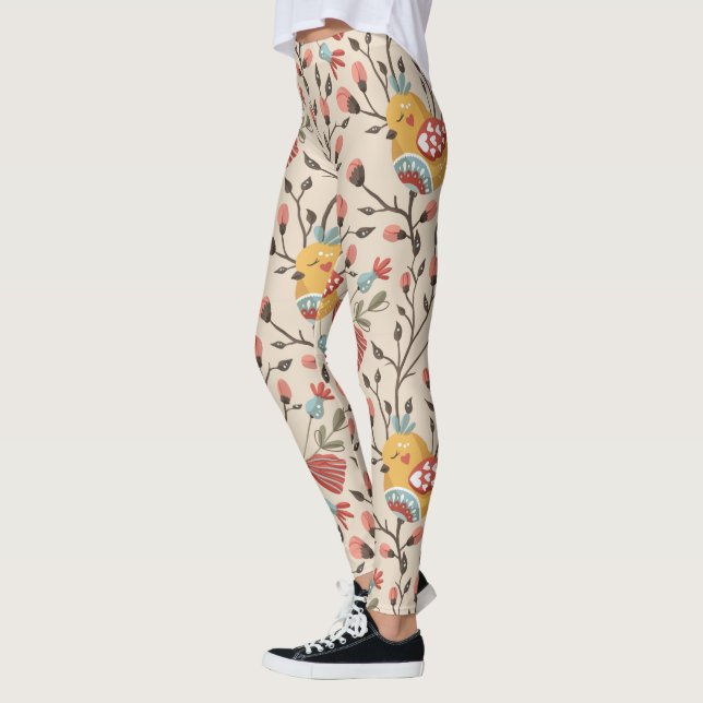 Cute Birds Boho Pattern Leggings (Left)